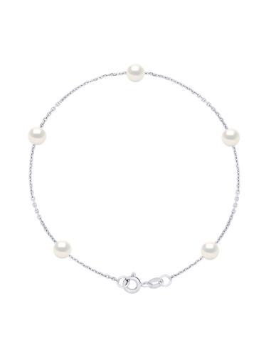 wk Bracelet Maille Forçat Argent 925 millièmes Rhodié 5 Perles d'Eau DOUCE