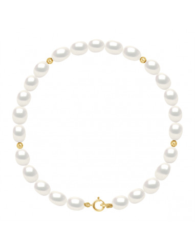 wk Bracelet Perle de Culture d'Eau Douce Riz 4-5 mm Or 375 Millièmes