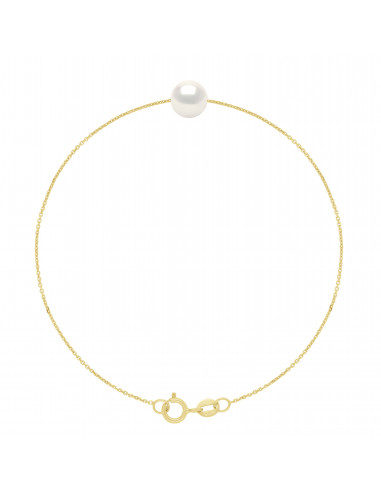 wk Bracelet Perle de Culture d'Eau Douce Ronde 7-8 mm Chaîne Forçat Diamantée Petit Modèle Or 375 Millièmes