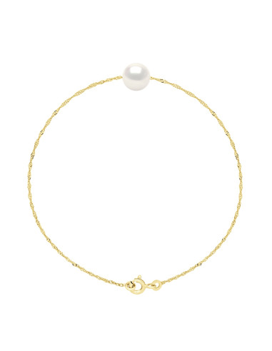 wk Bracelet Perle de Culture d'Eau Douce Ronde 8-9 mm Chaîne Singapour Torsadée Or 375 Millièmes