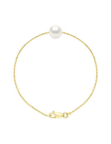 wk Bracelet Perle de Culture d'Eau Douce Ronde 9-10 mm Chaîne Forçat Diamantée Grand Modèle Or 375 Millièmes