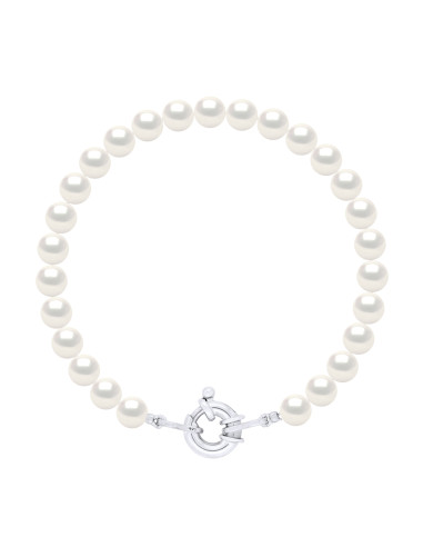 wk Bracelet rang Perles d'Eau Douce Anneau Marin en Argent 925 Millièmes