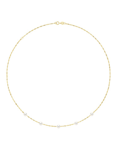 wk Collier 5 Perles de Culture d'Eau Douce Ronde Chaîne Singapour Torsadée Or 750 Millièmes