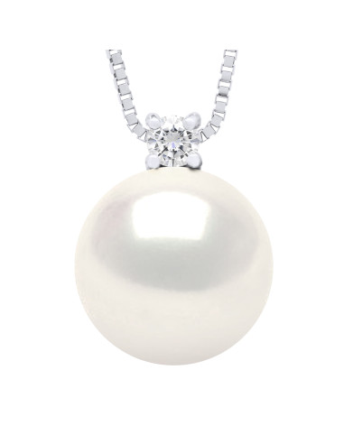 wk Collier Argent 925 Millièmes - Oxyde Blanche Véritable Perle d'Eau Douce Bouton