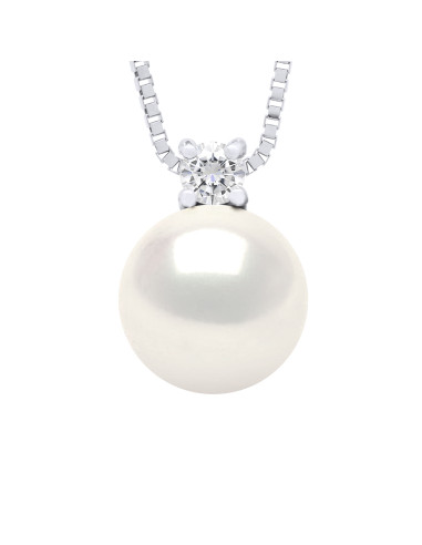wk Collier Argent 925 Millièmes - Oxyde Blanche Véritable Perle d'Eau Douce Bouton