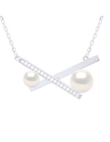 wk Collier "Barrettes" Perle Eau Douce Bouton Poids Métal: 0.9g