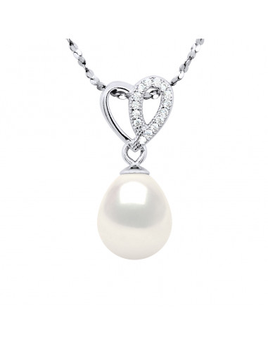 wk Collier C½ur Eau Douce Poire Maille Torsadée Diamantée en Argent 925 millièmes