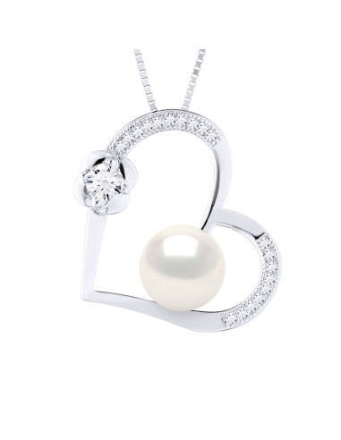 wk Collier Eau Douce Bouton - Pendentif Argent Cœur - Chaîne Forçat Argent 925 Millièmes