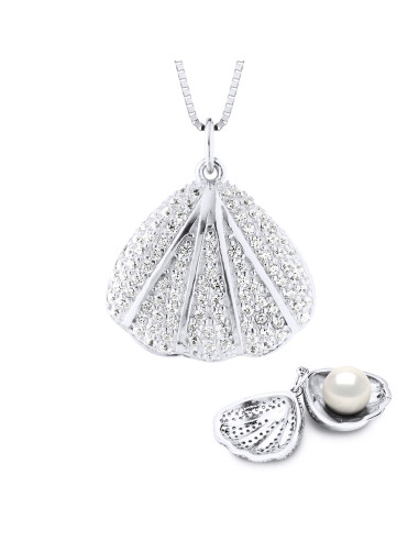 wk Collier Eau Douce Ronde - Entourage Oxyde de Zirconium - en argent 925 Millièmes