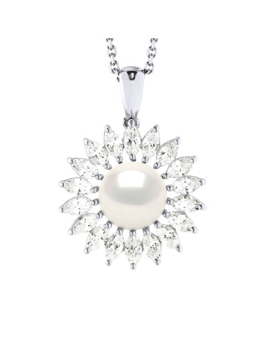 wk Collier Maille Forçat Soleil Perle Eau Douce Bouton