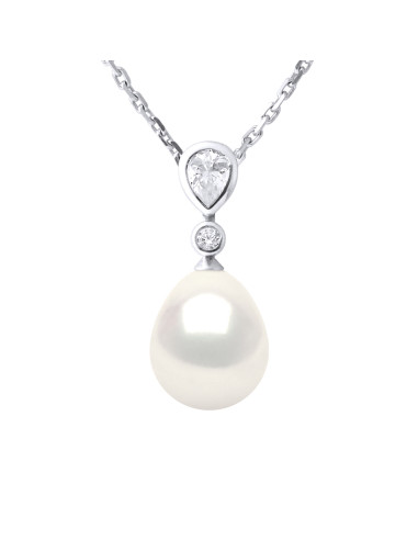 wk Collier Maille Forçat Solitaire Oxyde Zircon Perle Eau Douce