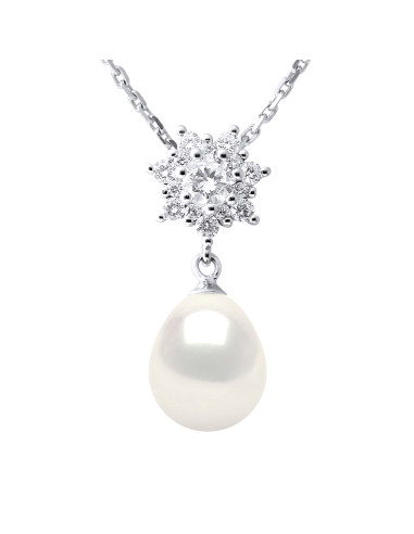 wk Collier Maille Forçat STAR - Oxyde de Zirconium Perle Eau Douce Poire en Argent 925 Millièmes