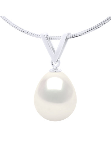 wk Collier Omega Argent 925 - Pendentif Argent Perle Eau Douce Poire