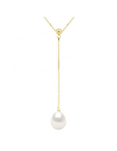 wk Collier Perle de Culture d'Eau Douce Poire - Chaîne Forçat Diamantée Petit Modèle Or 375 Millièmes