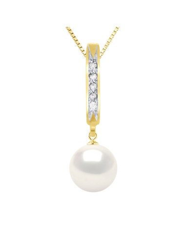 wk Collier Perle de Culture d'Eau Douce Ronde 8-9 mm Diamant HSI 0.05 cts Chaîne Vénitienne Or 375 Millièmes