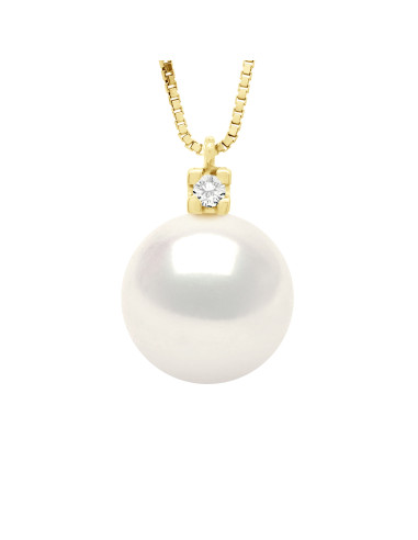 wk Collier Perle de Culture d'Eau Douce Ronde 9 mm - Longueur 42 cm - Chaîne Vénitienne Or 750 Millièmes