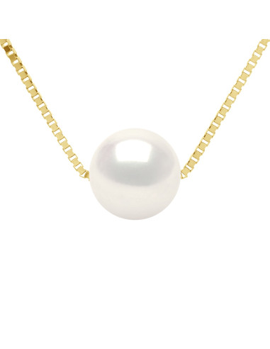 wk Collier Perle de Culture d'Eau Douce Ronde - Chaîne Vénitienne Or 375 Millièmes