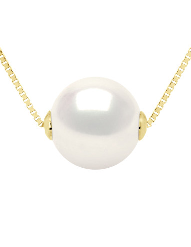 wk Collier Perle de Culture d'Eau Douce Ronde - Chaîne Vénitienne Or 375 Millièmes