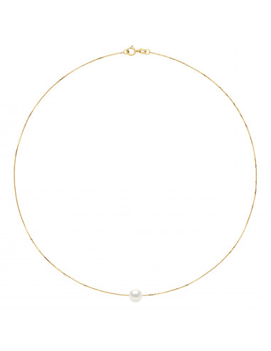 wk Collier Perle de Culture d'Eau Douce Ronde - Chaîne Forçat Diamantée Petit Modèle Or 750 Millièmes
