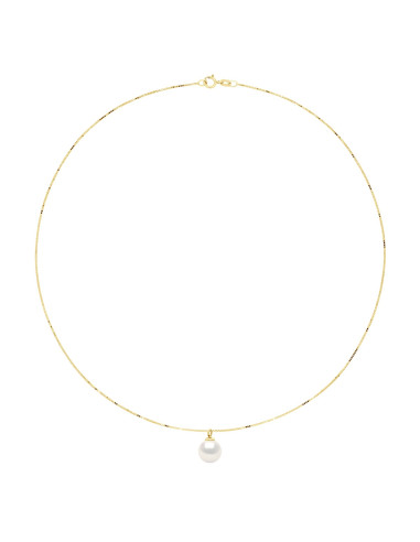 wk Collier Perle de Culture d'Eau Douce Ronde- Chaîne Vénitienne Or 375 Millièmes