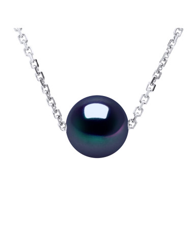 Wk Collier Perle De Culture D'Eau Douce Ronde - Chaîne Forçat Diamantée Grand Modèle Or 375 Millièmes