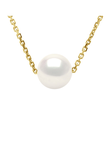 wk Collier Perle de Culture d'Eau Douce Ronde - Chaîne Forçat Diamantée Grand Modèle Or 375 Millièmes