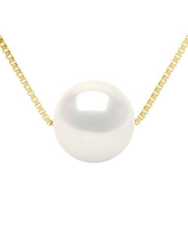 wk Collier Perle de Culture d'Eau Douce Ronde - Chaîne Vénitienne Or 750 Millièmes