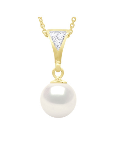 wk Collier Perle de Culture d'Eau Douce Ronde - Diamant HSI 0.03 cts Chaîne Vénitienne Or 375 Millièmes