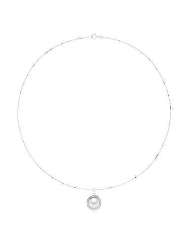 Wk Collier Véritable Perle De Culture D'Eau Douce Bouton 9-10 Mm Chaîne Vénitienne Argent 925 Millièmes - 42 Cm