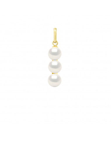 wk Pendentif 3 Véritables Perles de Culture d'Eau Douce Boutons 5-6 mm en Or 375 Millièmes