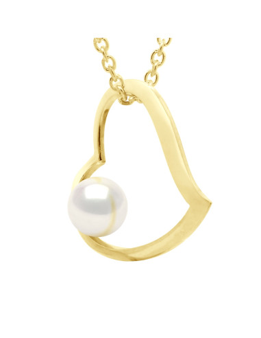 wk Pendentif Bélière C½ur en Or Jaune 750 Millièmes et Véritable Perle de Culture d'Eau Douce Ronde