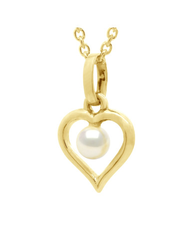 wk Pendentif Bélière C½ur en Or Jaune 750 Millièmes et Véritable Perle de Culture d'Eau Douce Ronde