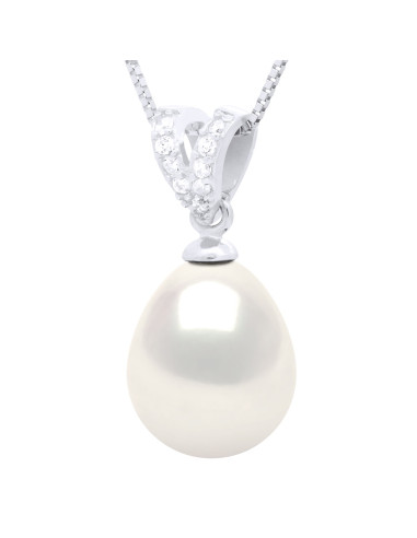 wk Pendentif Bélière en "V" Serti Oxydes de Zirconium Véritable Perle de culture d'au Douce