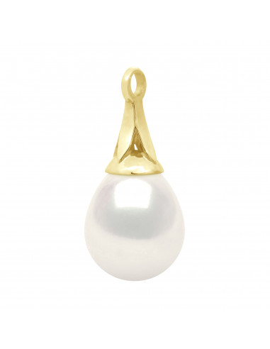 wk Pendentif Véritable Perle de Culture d'Eau Douce Poire 9-10 mm en Or 375 Millièmes