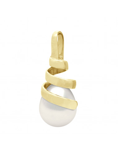 wk Pendentif Véritable Perle de Culture d'Eau Douce Poire 9-10 mm en Or 375 Millièmes