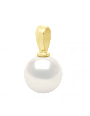wk Pendentif Véritable Perle de Culture d'Eau Douce Ronde 9-10 mm en Or 375 Millièmes