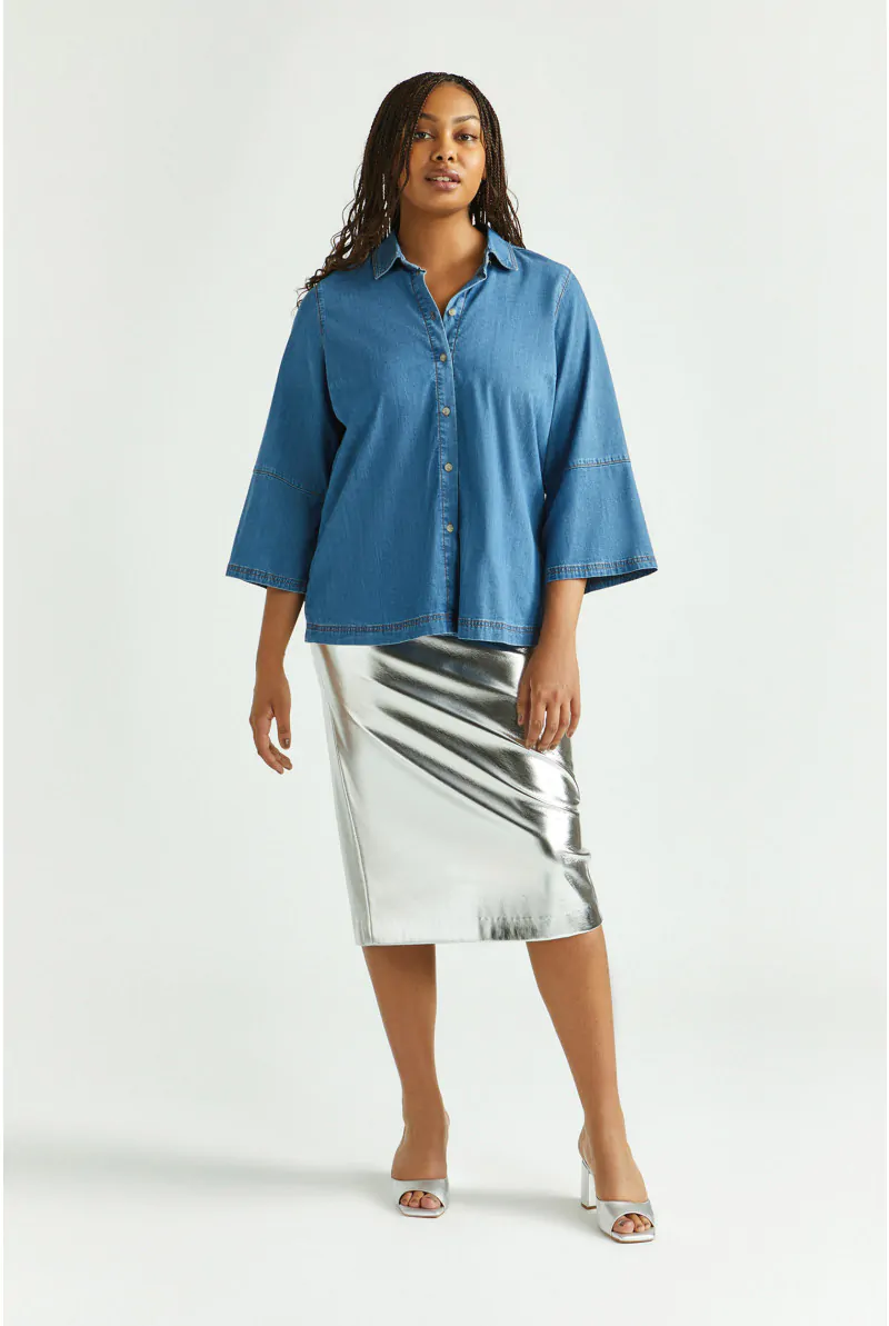 Xandres Blouse En Jean à Manches Larges 61249-01-9002