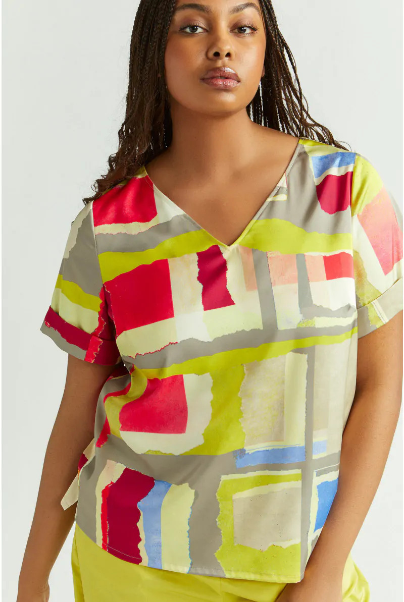 xandres Blouse multicolore à encolure en V 61255-01-9996