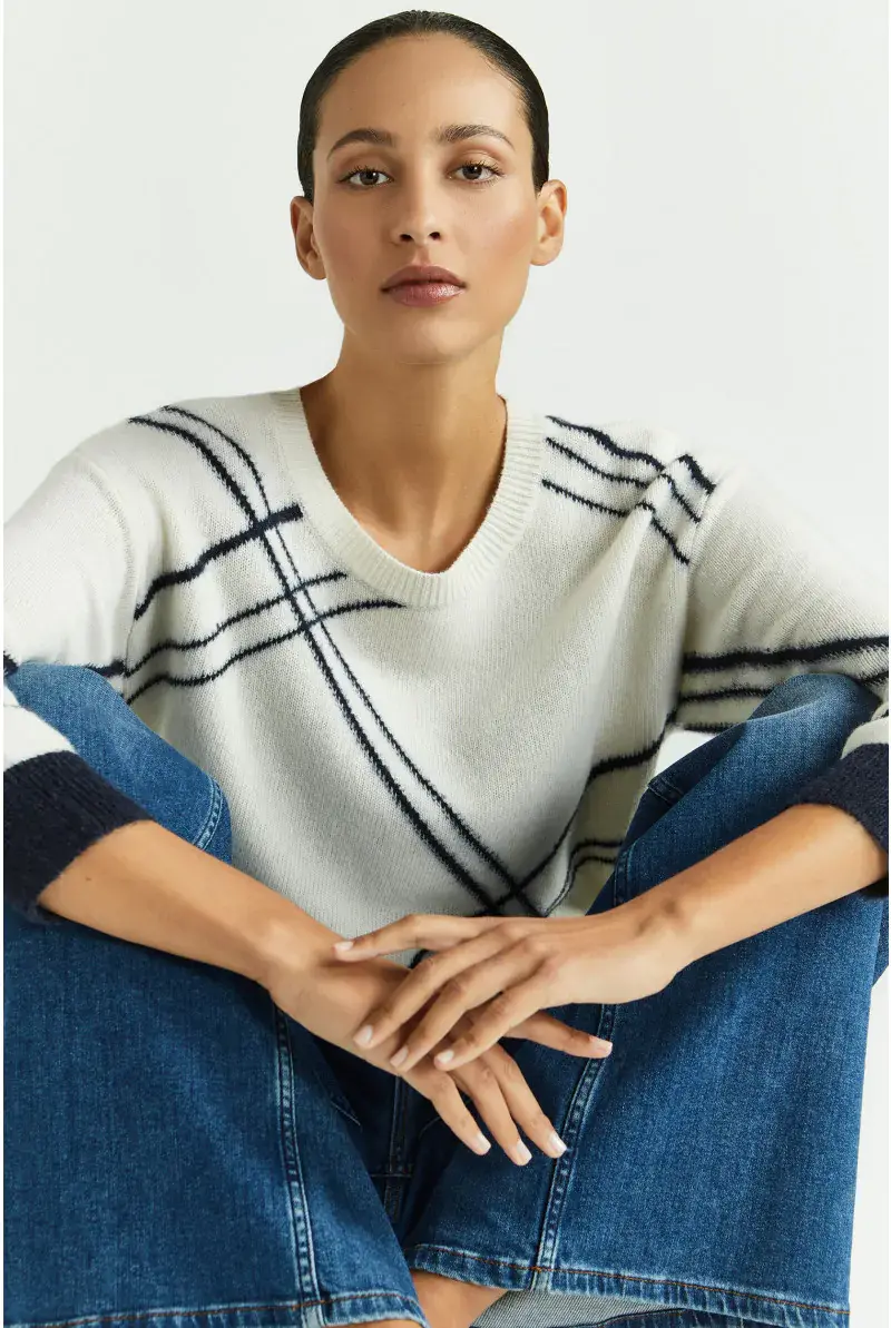 xandres Pull à carreaux confectionné avec un mélange de laines d’été 29247-01-1846