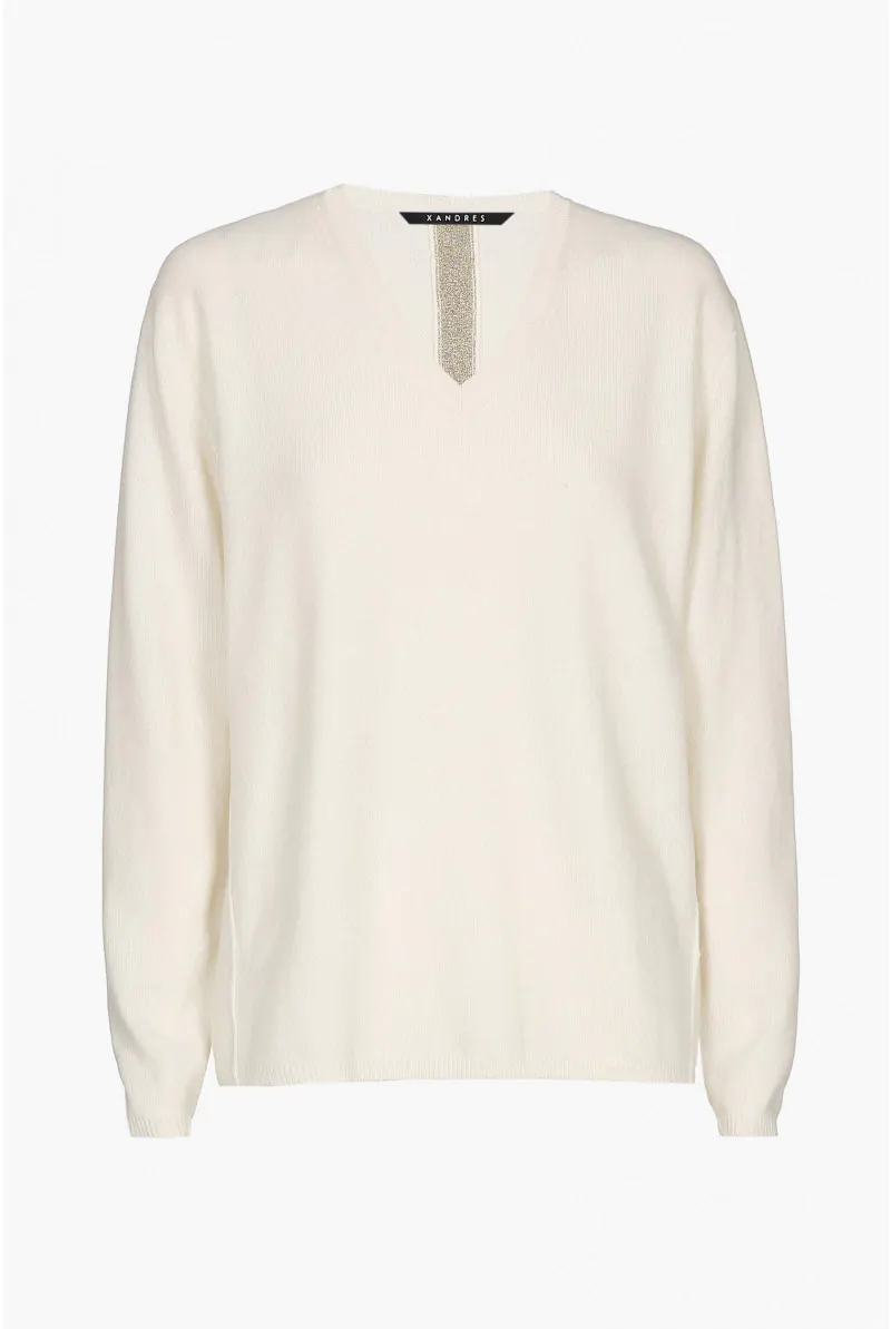 Xandres Pull En Cachemire Blanc à Col En V ESS049-01-1841