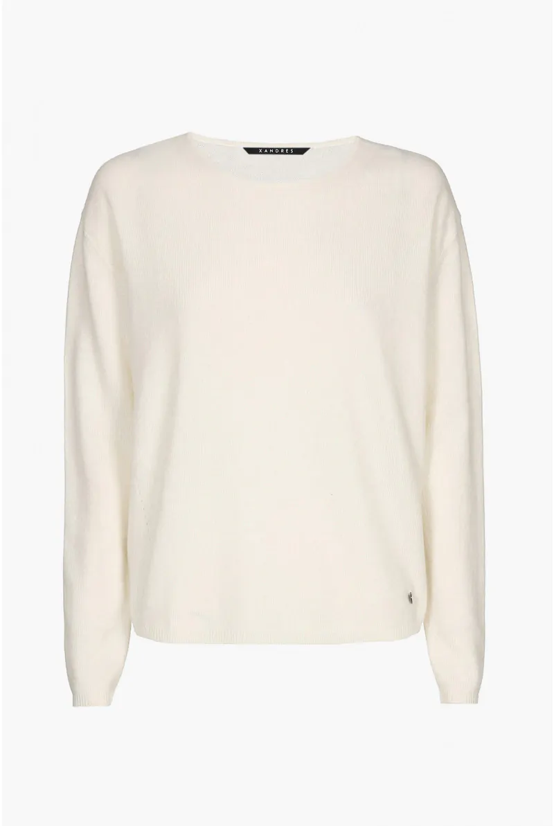 xandres Pull en cachemire blanc à col rond ESS034-01-1841