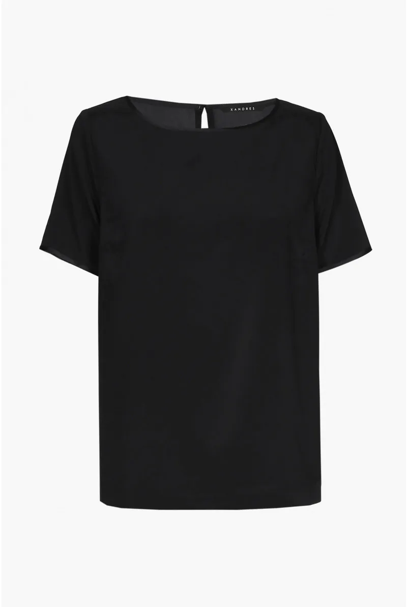 xandres T-shirt en soie noir à manches courtes ESS011-01-0040