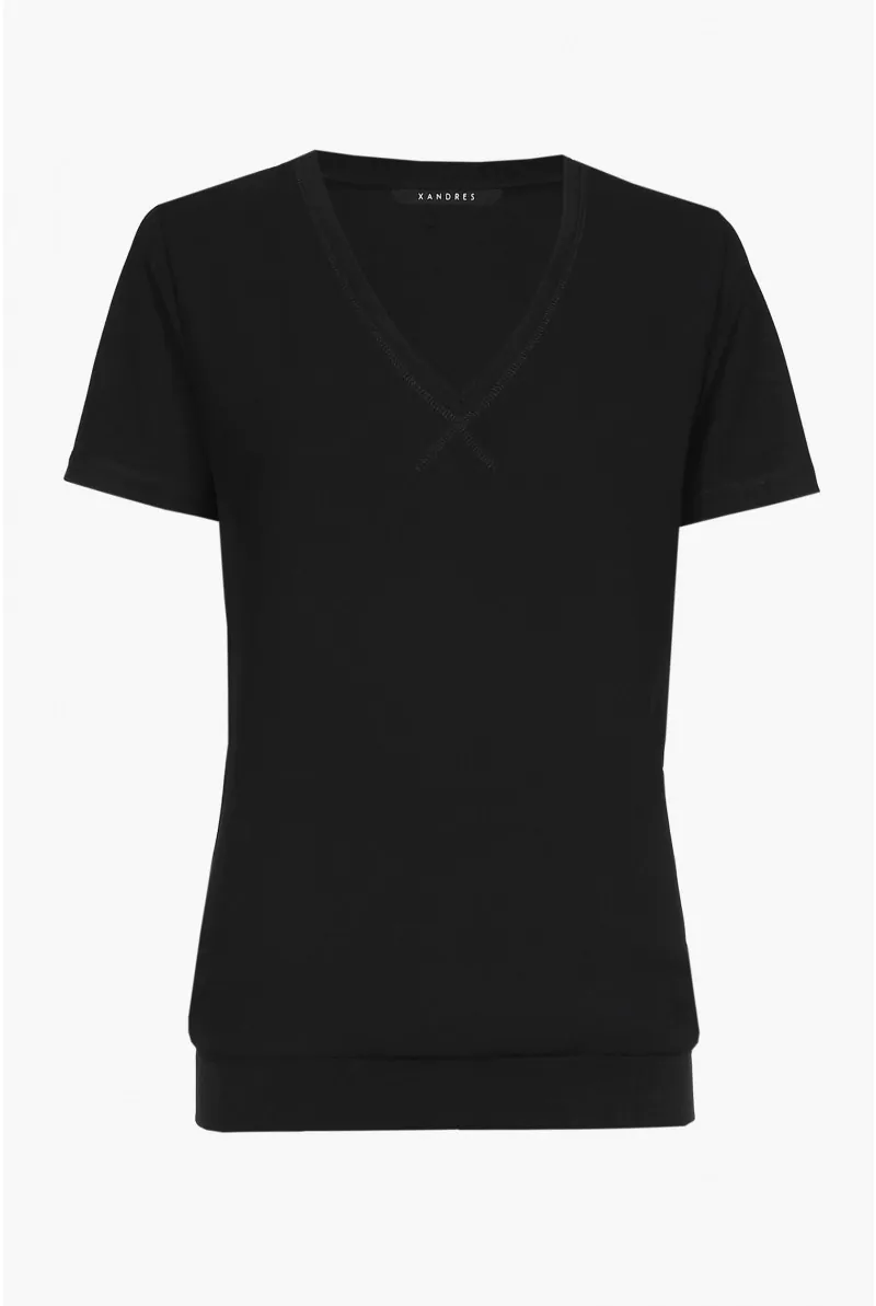 xandres T-shirt noir à col en V ESS075-01-0040