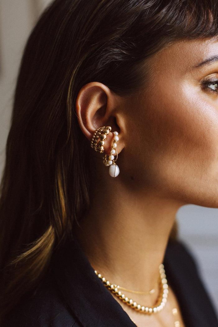 Yay Paris Illusion Button Earring - Cultured Pearl Gold