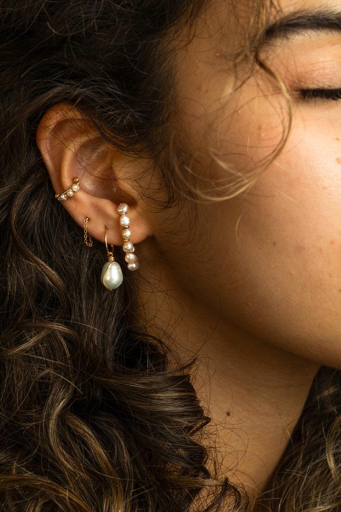 Yay Paris Illusion Button Earring - Cultured Pearl Gold