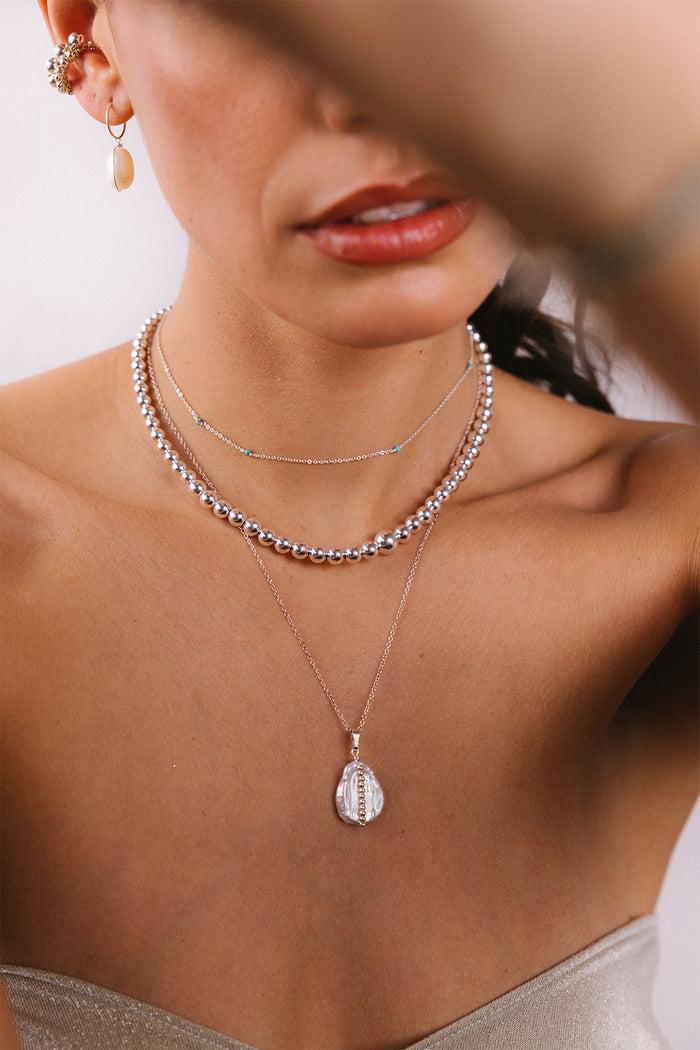 Yay Paris Large Cauri Pendant - Silver Cultured Pearl