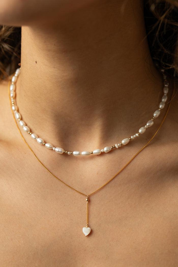 Yay Paris Long Necklace - Three Mother Of Pearl Hearts