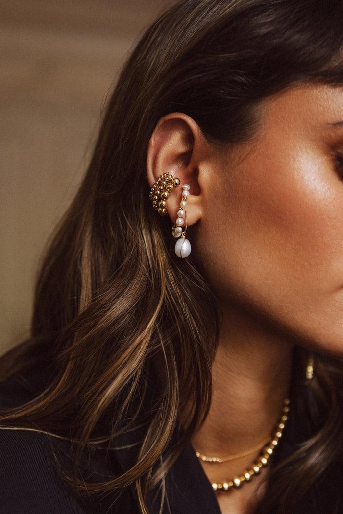 Yay Paris Medium Stella Creoles - Gold Large Cultured Pearl