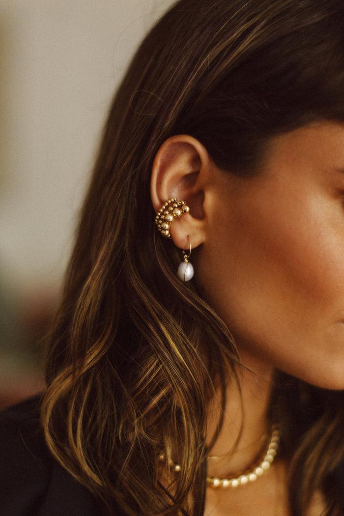 Yay Paris Medium Stella Creoles - Gold Large Cultured Pearl