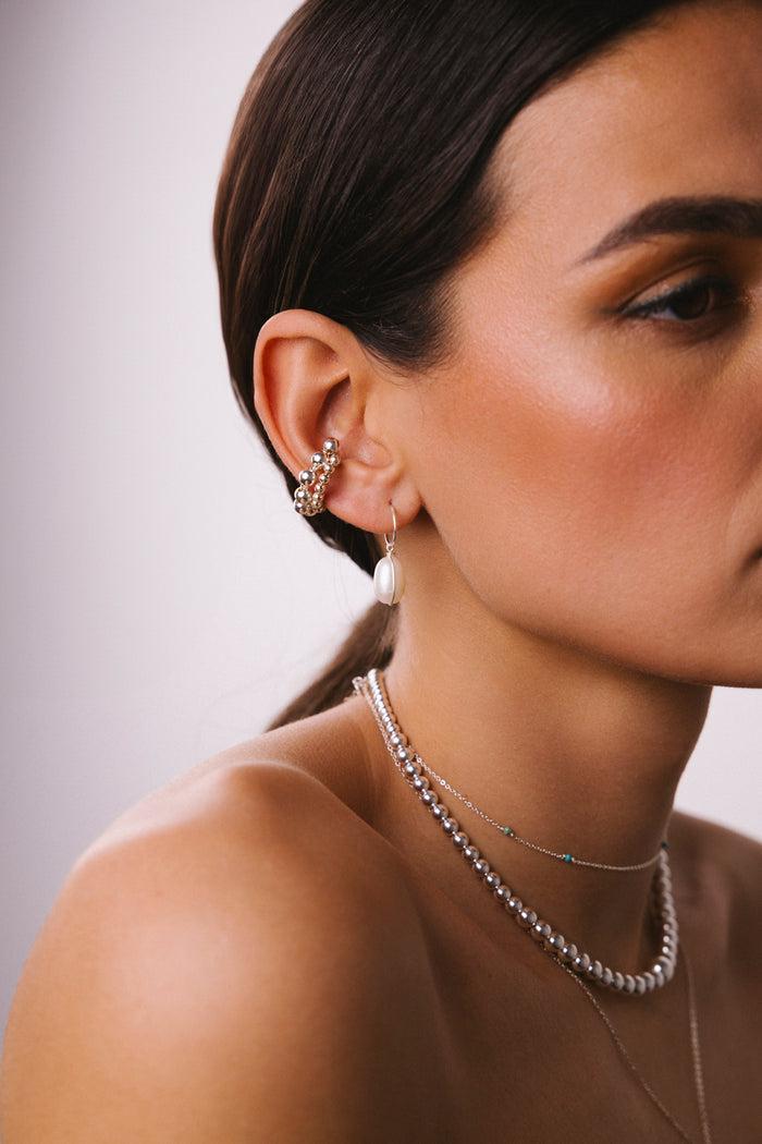 Yay Paris Medium Stella Hoop Earrings - Silver Large Cultured Pearl